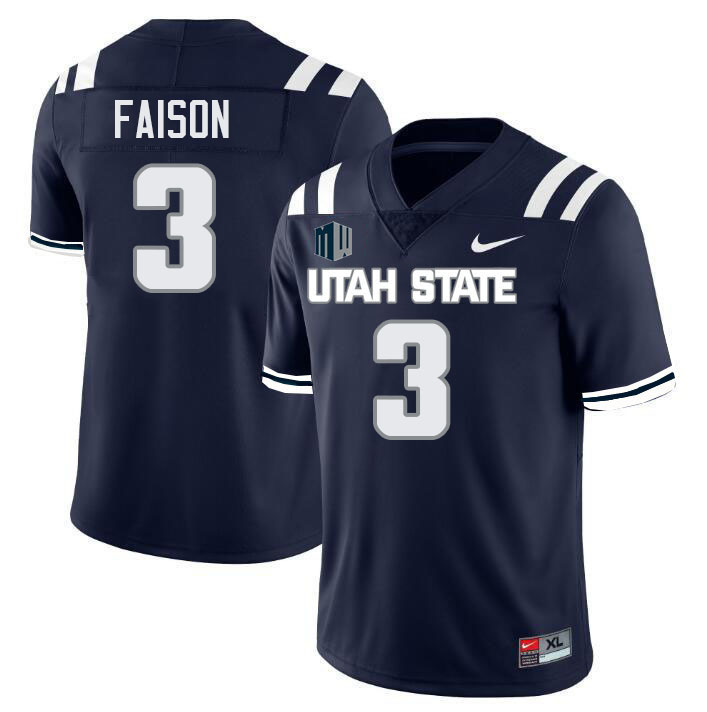Utah State Aggies #3 Rahsul Faison College Football Jerseys Stitched Sale-Navy